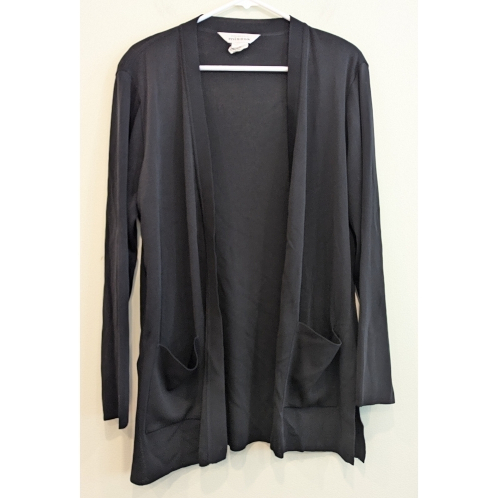 Exclusively Misook Black Open Pocket Cardigan Size Medium